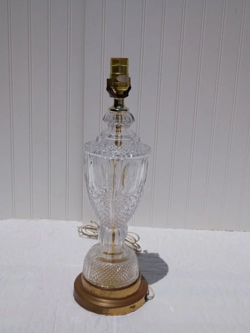 Vintage Cut Glass Table Lamp Brass Base Neoclassical Hollywood Regency Crystal
